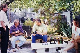 U Josefa Odehnala srpen 1994 - zleva Václav Janský, Jaroslav Procházka, Josef Odehnal, Jiří Doležal a František Šíma